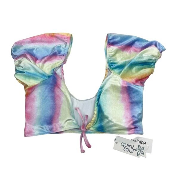 NWT QUINTSOUL Oasis Of The Seas Bolero Bikini Swim Top Sz Large Multi Pastel - Picture 2 of 4
